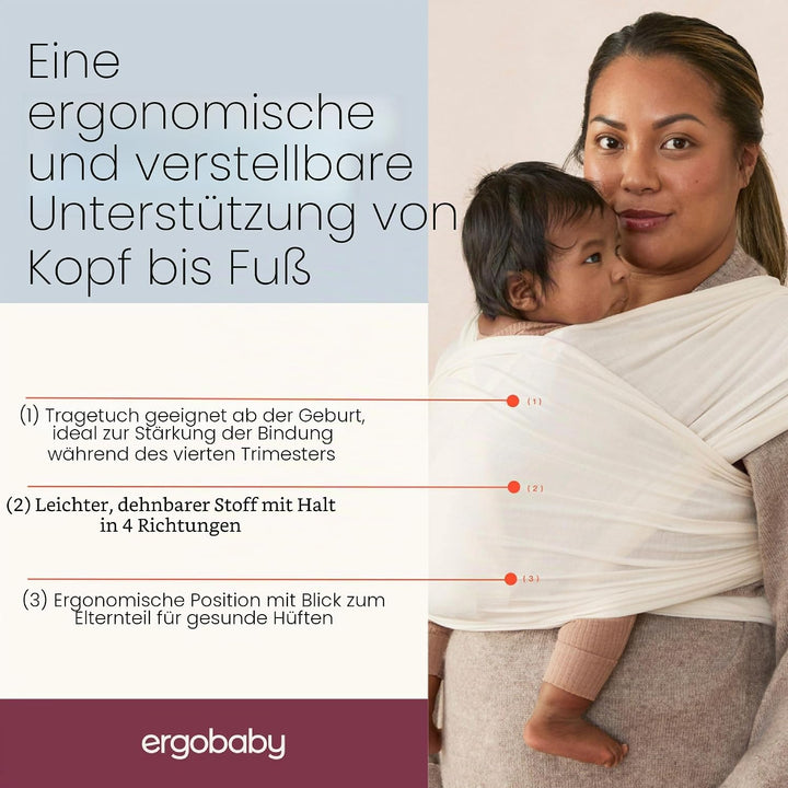 Ergobaby Babytragetuch für Neugeborene ab Geburt bis 11,3 kg, Aura Mesh Tragetuch aus recyceltem Pol