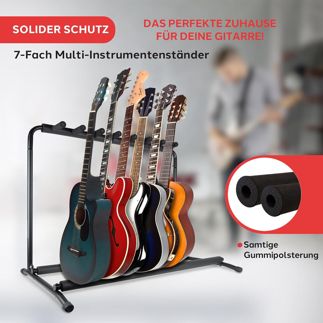 Pyle PGST43 Gitarrenständer für 7 Gitarren, faltbar, universal, tragbar, schwarz, mit rutschfester G