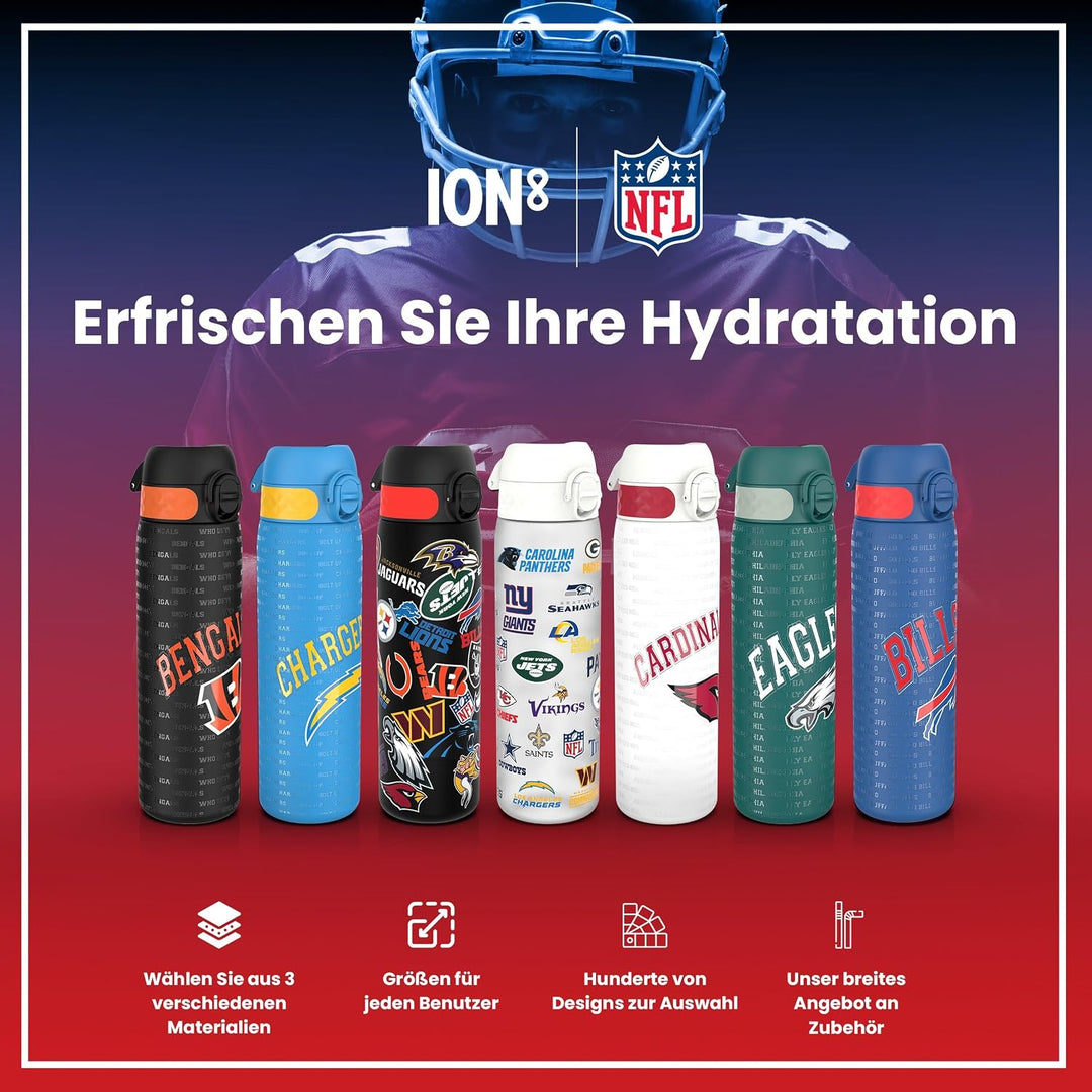 ion8 NFL Edelstahl-Trinkflasche, Auslaufsicher, Einhandöffnung, Sichere Verriegelung, Spülmaschinenf