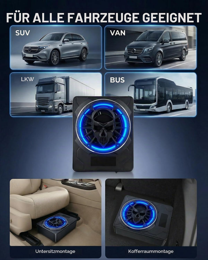 Aktiver Subwoofer für Auto, unter den Sitzen montierbar, maximale Leistung 1200W, 10 Zoll, integrier
