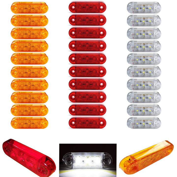 Formplas 30 Stücke LED Leuchten, Positionsleuchten LED, 3 SMD LED, Gelb, Rot, Weiss, Grösse: 65mm L