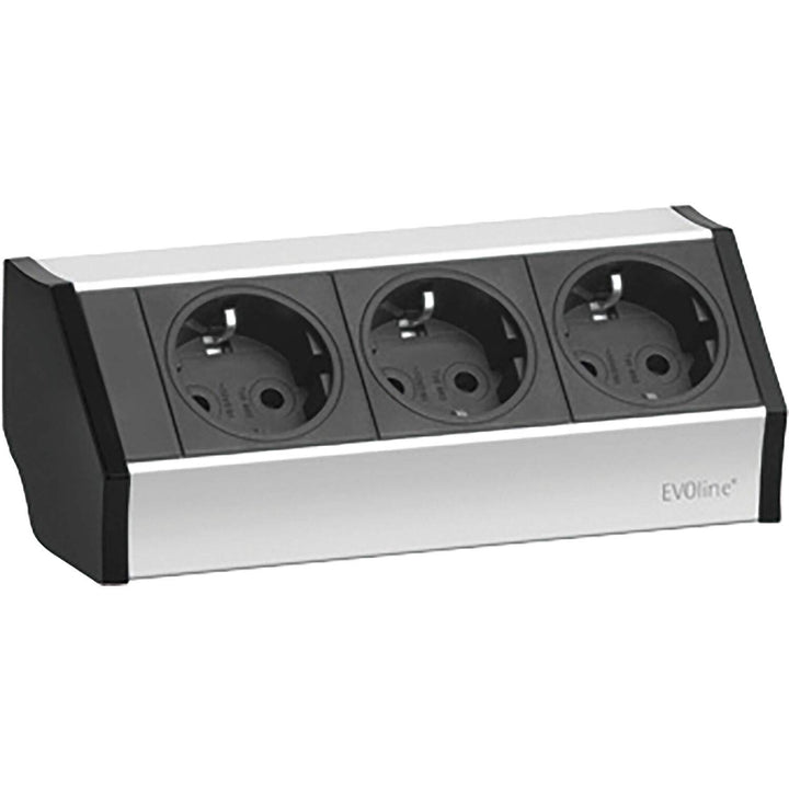 SCHULTE 936.00.013 Steckdosenelement 3 x Schuko alufarbig, EVOline V-Dock, Endkappen schwarz, inkl.