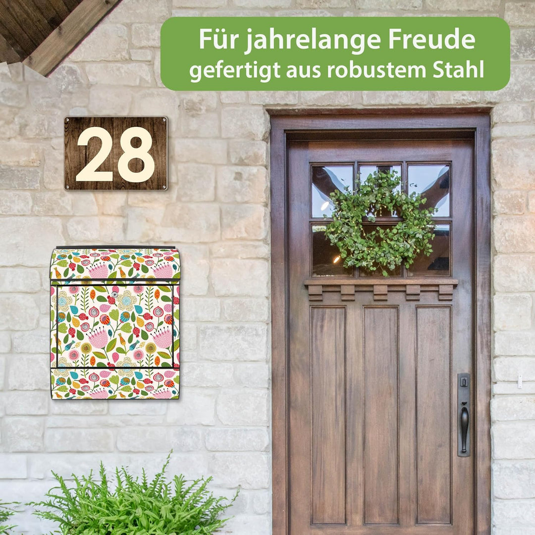 banjado® Design Briefkasten mit Motiv Rosa Kelch Hell 39x47x14cm &amp; 2 Schlüssel - Briefkasten Stahl s