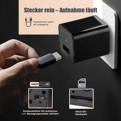 KOBERT GOODS Getarnte Full HD 1080P Überwachungs-Kamera M1B versteckt in Ladegerät Spionage-Camera f