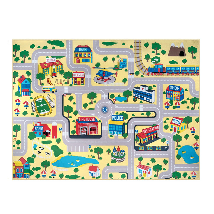 Capslpad Kinder Teppich Spielteppich für Kinder Stadt 100x160cm Rutschfest Kinderteppich Spielmatte