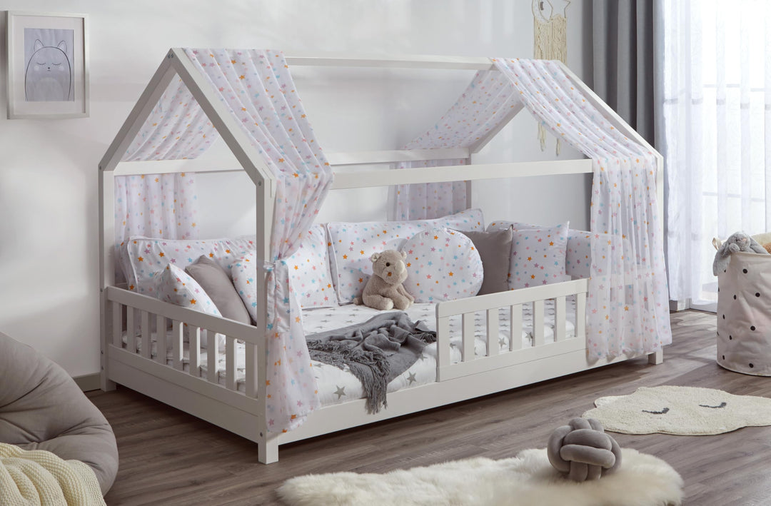 TiCAA Betthimmel Hausbett Tüll (2er Set) – Kinderbett Vorhang aus Polyester, Stoffhimmel, Hausbett D