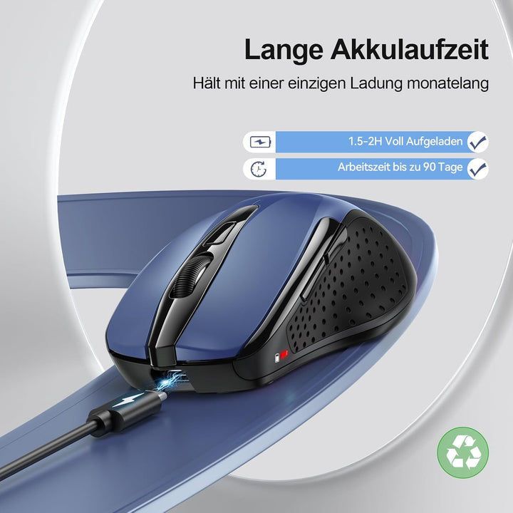 TECKNET Bluetooth Maus mit Jiggler, Wiederaufladbare Maus Kabellos(DREI Modi: BT 5.0/3.0 + 2.4G), 48