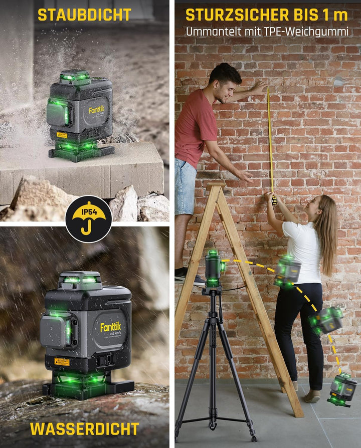 Fanttik D16 APEX Kreuzlinienlaser Grün 4x360°, 16 Linien Selbstnivellierender Linienlaser mit LED-Bi