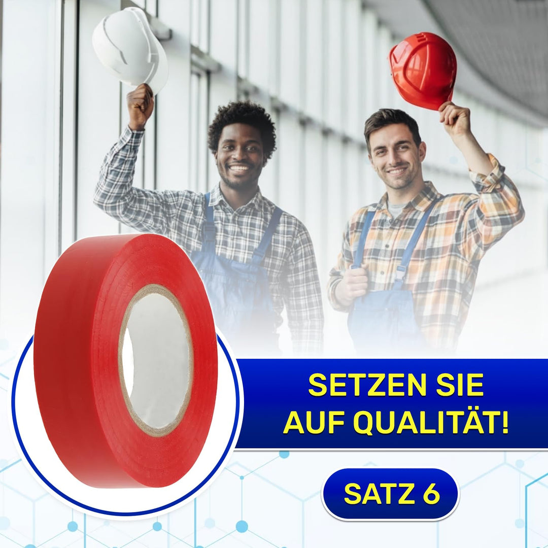 MONTERAL 6 Stück Elektro Isolierband Rot 19 mm x 20 m Dicke 0,13 mm - Isolierband Wasserdicht für Pr