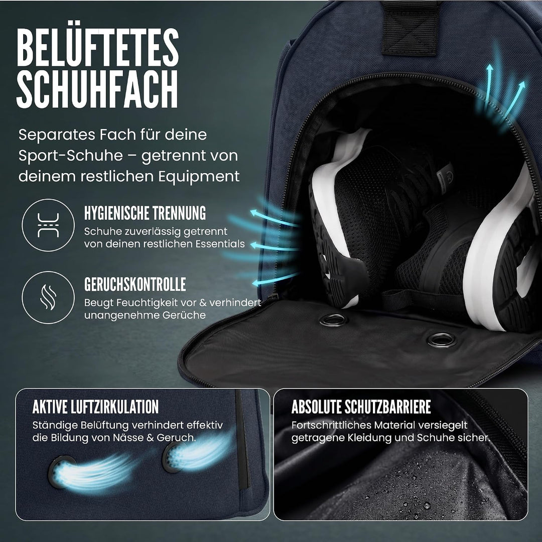 Sporttasche Herren Trainingstasche Damen + Schuhfach Nassfach | 40/60L mit Rucksack-Funktion, 30/50L