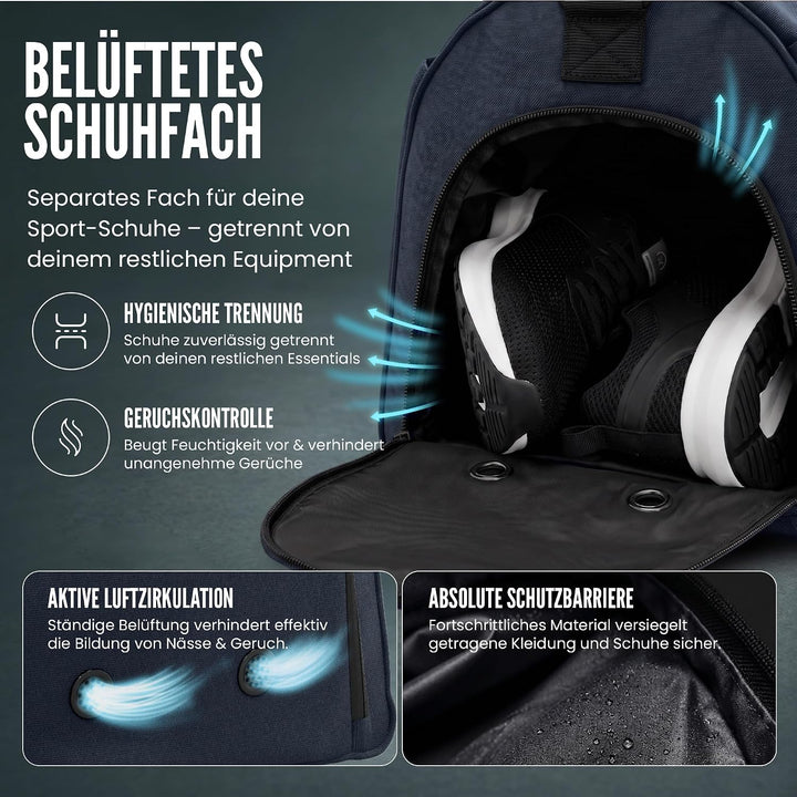Sporttasche Herren Trainingstasche Damen + Schuhfach Nassfach | 40/60L mit Rucksack-Funktion, 30/50L