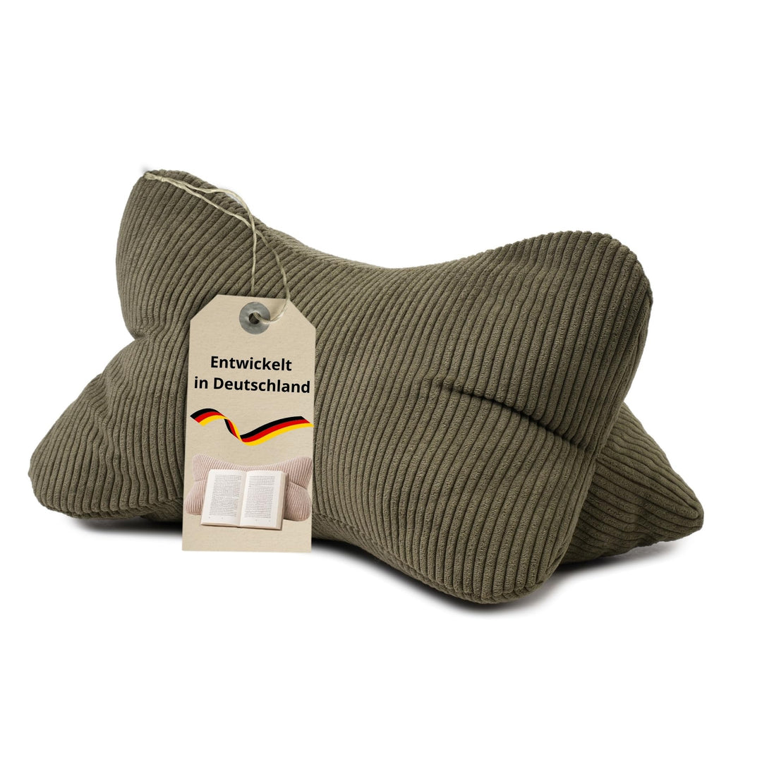 liebling Cord Lesekissen für Bett und Sofa, Bücherkissen, Lesehilfe, 40x25 cm, Leseknochen, Serie Ve