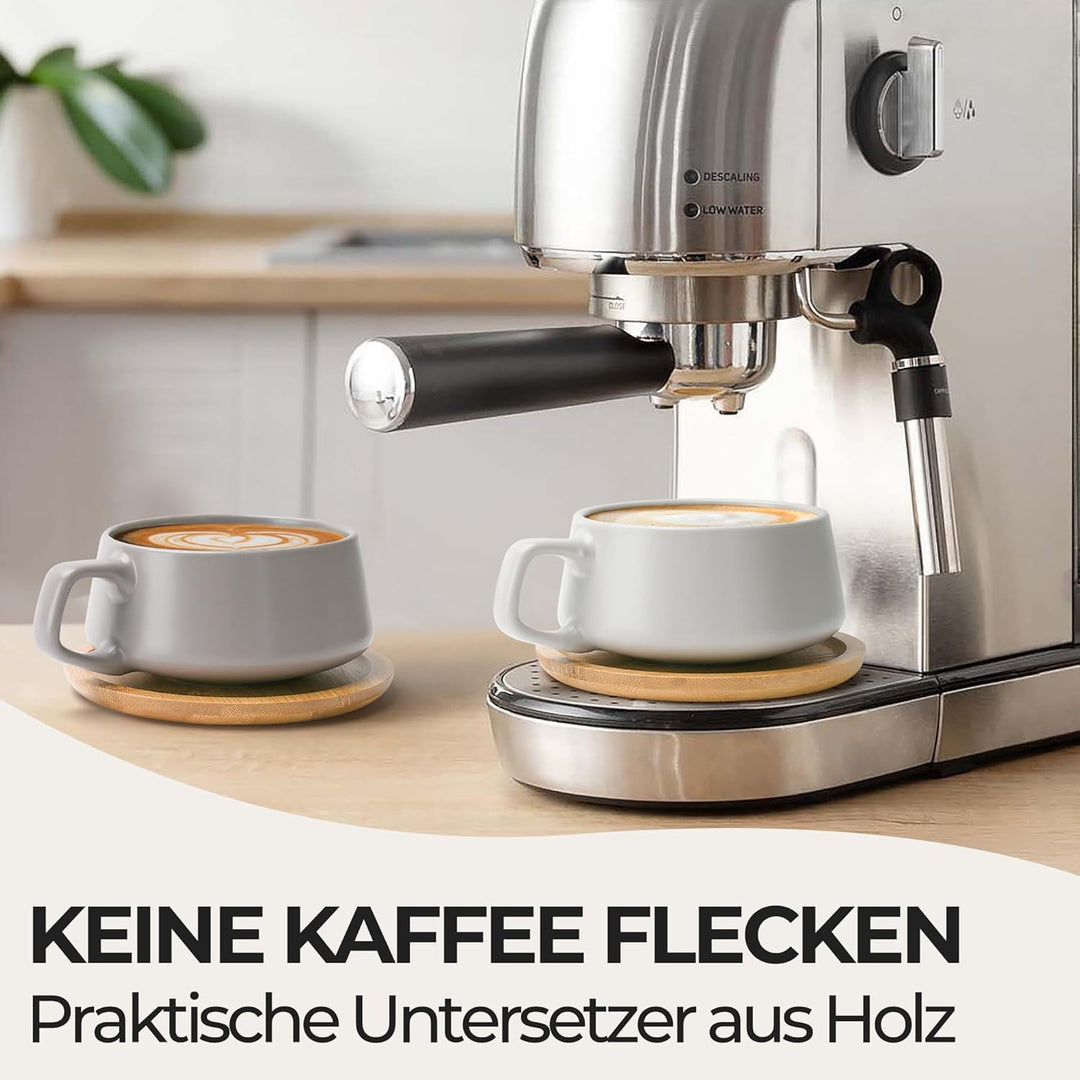 MIAMIO - 4 x 320 ml Kaffeetassen/Cappuccino Tassen mit Unterteller/elegant/modern/Kaffeebecher aus S
