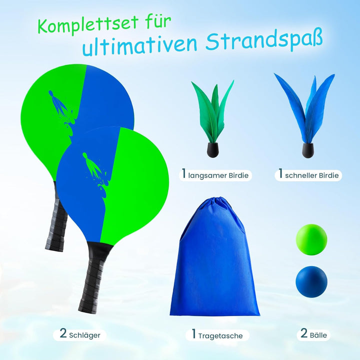 U&C Planet Beachball Set Paddle Ball Spiel Strandschlägerset aus Holz Schläger Spiel für Kinder&Fami
