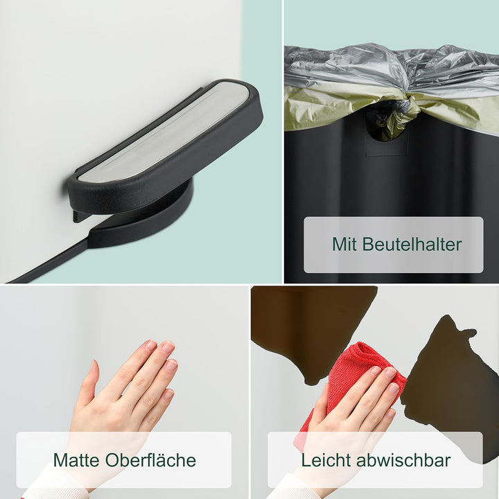 Relaxdays Kosmetikeimer, 8 L, Absenkautomatik, entnehmbarer Inneneimer, Metall, Bad Mülleimer, inkl.