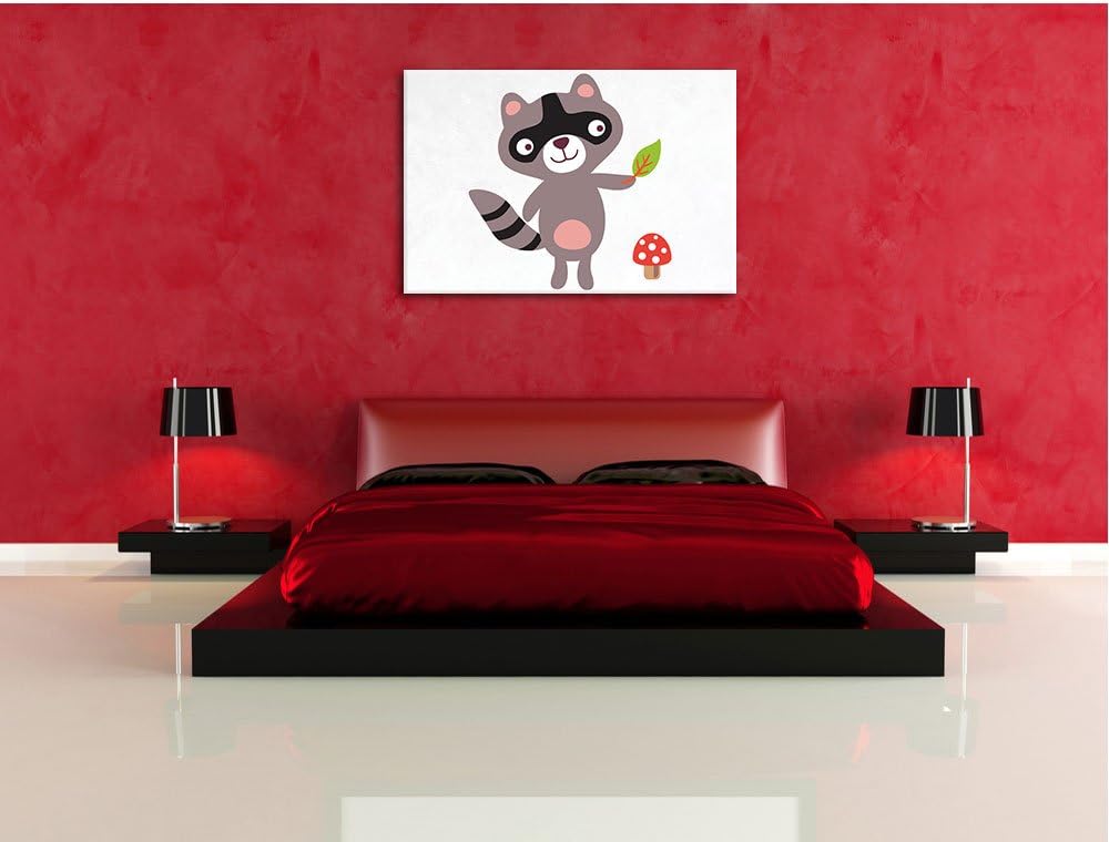 Niedlicher Waschbär weiss, Format: 100x70 auf Leinwand, XXL riesige Bilder fertig gerahmt mit Keilra