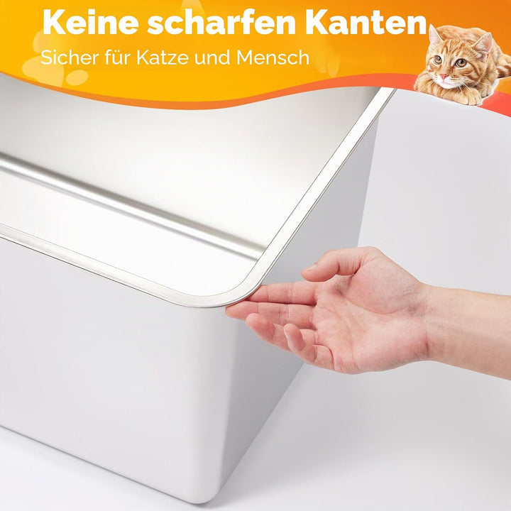 Yangbaga Grosse Katzenklo Edelstahl XXL:Offenes Katzentoilette mit Hohem Rand,Katzenklo Metall für G
