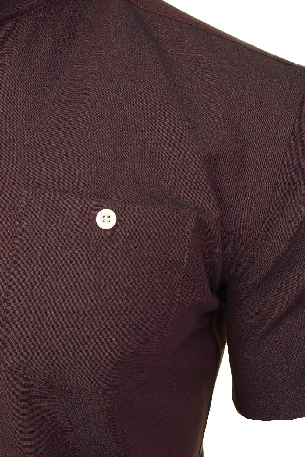 Xact Herren Oxford Grandad-Mandarinkragen Kurzarmhemd XL Dark Burgundy, XL Dark Burgundy
