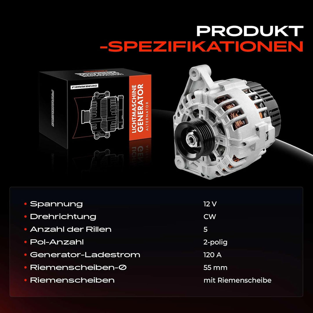 Frankberg Alternator Lichtmaschine Generator Kompatibel mit A4 1.6L 1.8L 1998-2000 A6 1.8L 1998-2005