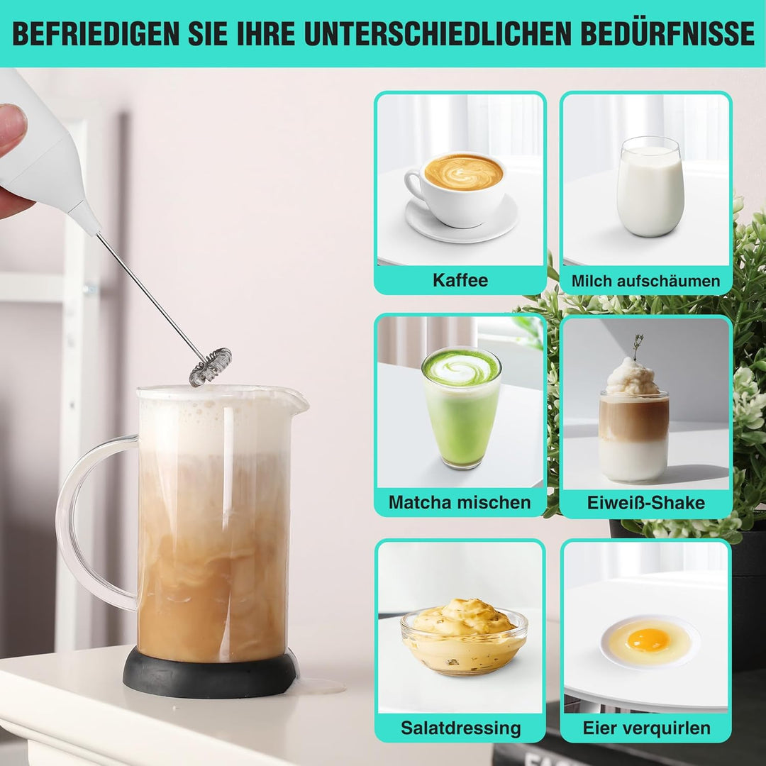 HAUSHOF Milchaufschäumer Stab, Wiederaufladbarer Hand-Milchschäumer, mit Schneebesen aus Edelstahl,