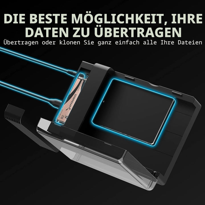 SABRENT USB Type-C Lay Flat Docking Station für M.2 PCIe NVMe + SATA 2,5 Zoll / 3,5 Zoll SSD & HDD m