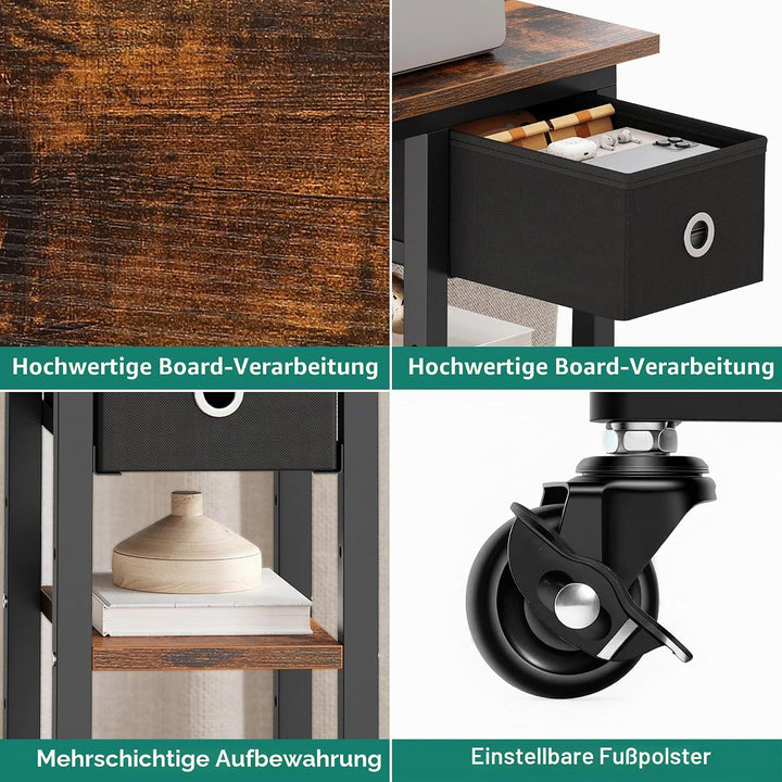 YITAHOME Beistelltisch, C-Form Sofatisch mit Rollen und Schublade，Wohnzimmertisch für Kaffee und Lap