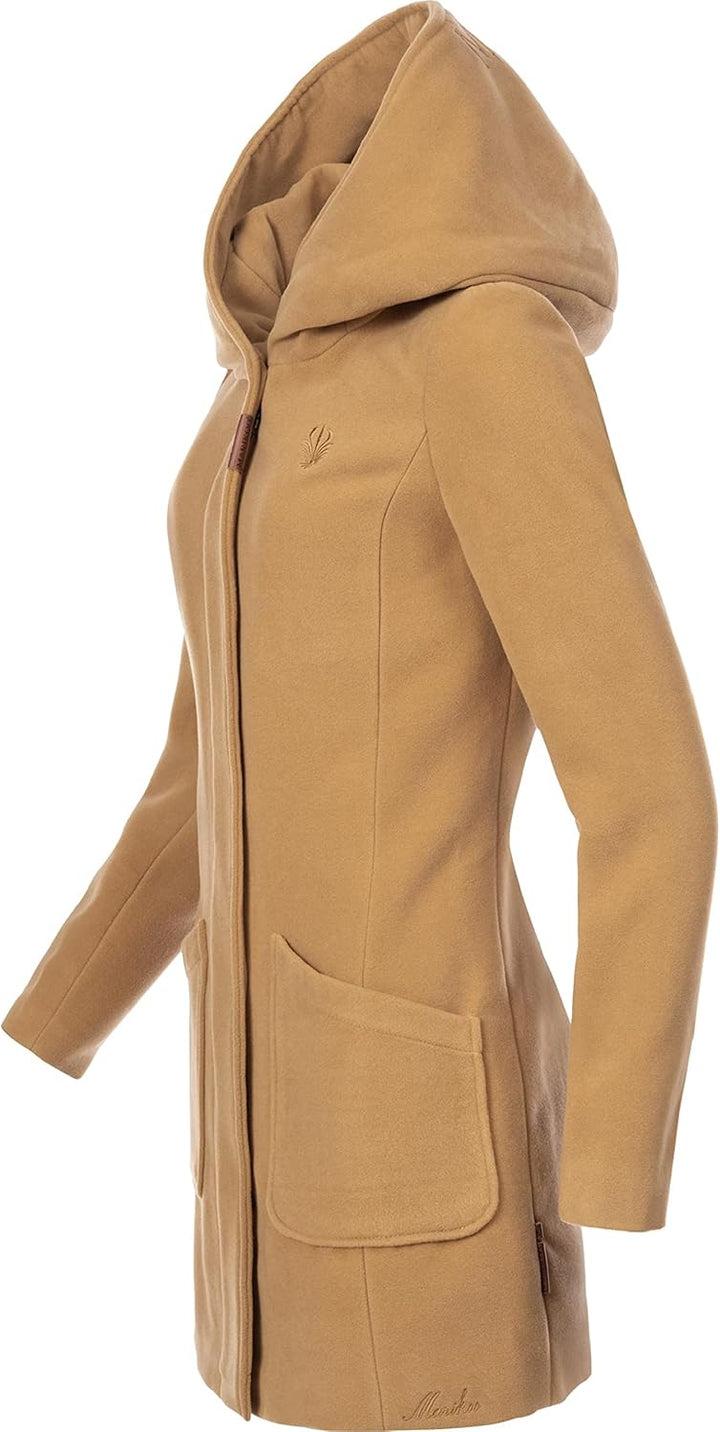 MARIKOO Damen Mantel in Wollmantel-Optik Warmer Trenchcoat mit Kapuze Maikoo XS-5XL L Braun, L Braun