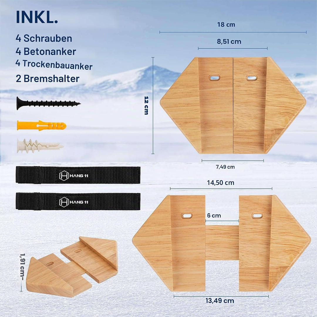 Hang 11 Ski-Wandhalterung – Hartholz Skiaufhänger für Wand, Skihalter für Wand, Skihalterung Wand, S