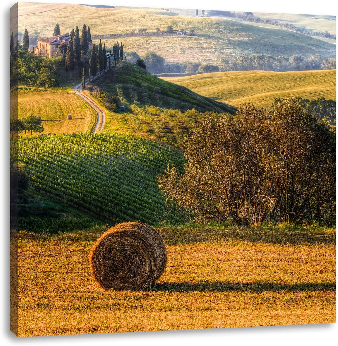 Pixxprint Italienische Toskana Landschaft als Leinwandbild/Grösse: 70x70 cm/Wandbild/Kunstdruck/fert
