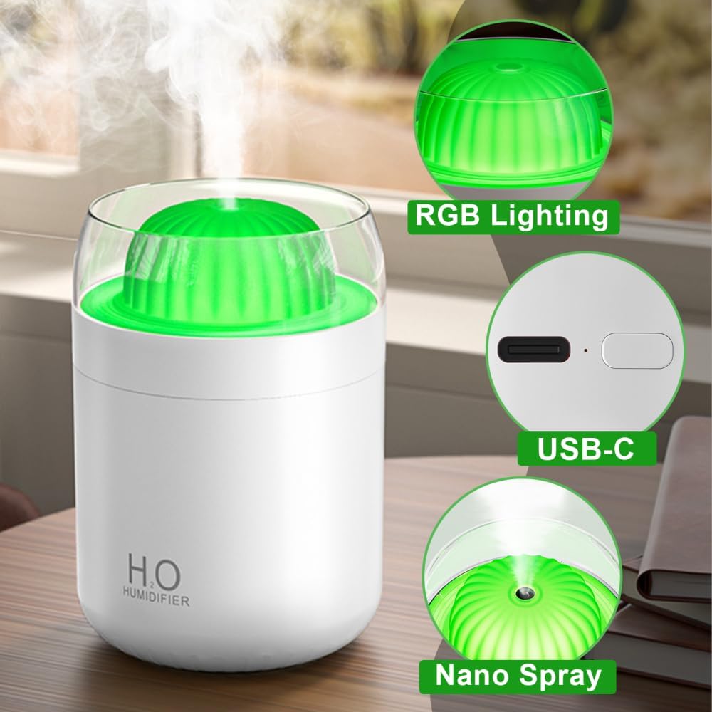 Luftbefeuchter 500 ml, 2-in-1 Kleiner Raumbefeuchter, 23dB Abschaltender Automatisch USB-Humidifier