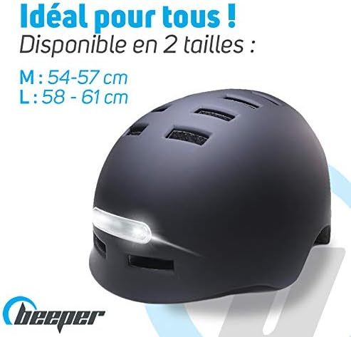 Beeper ME135 Fahrradhelm, Tretroller mit integriertem Frontlicht und Rücklicht M Schwarz, M Schwarz