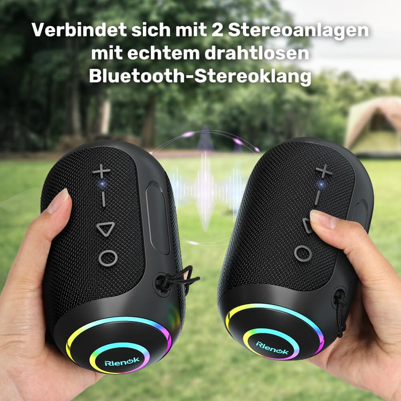 RIENOK Bluetooth Lautsprecher LED Bluetooth 5.3 Klein Tragbar Musikbox Stereo Kabellos Box mit 10 St