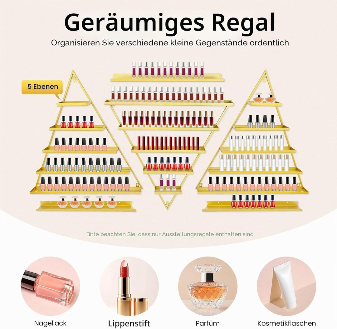 3 Sets Nagellack Regal Dreiecke Metall Nagellack Organizer Wandregal mit 5 Ebenen Nagellackregal Nag