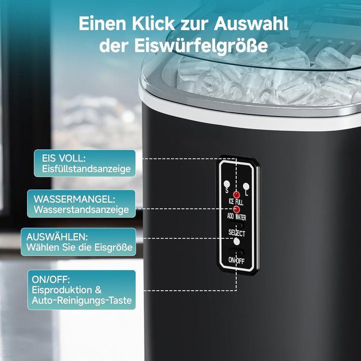 EUHOMY Eiswürfelmaschine Klein, 9 Würfel in 6 Minuten Bereit, 12 Kg/Day, Selbstreinigend, Tragbare E