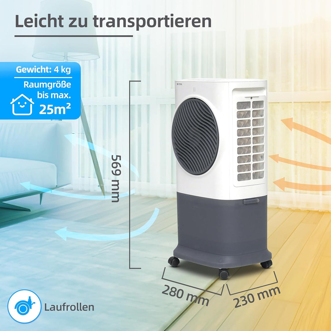 BE COOL Premium Luftkühler BC6ACP2501W mit WiFi, 6,5L Wassertank, 340 m³/h Luftleistung, Timer, Fern