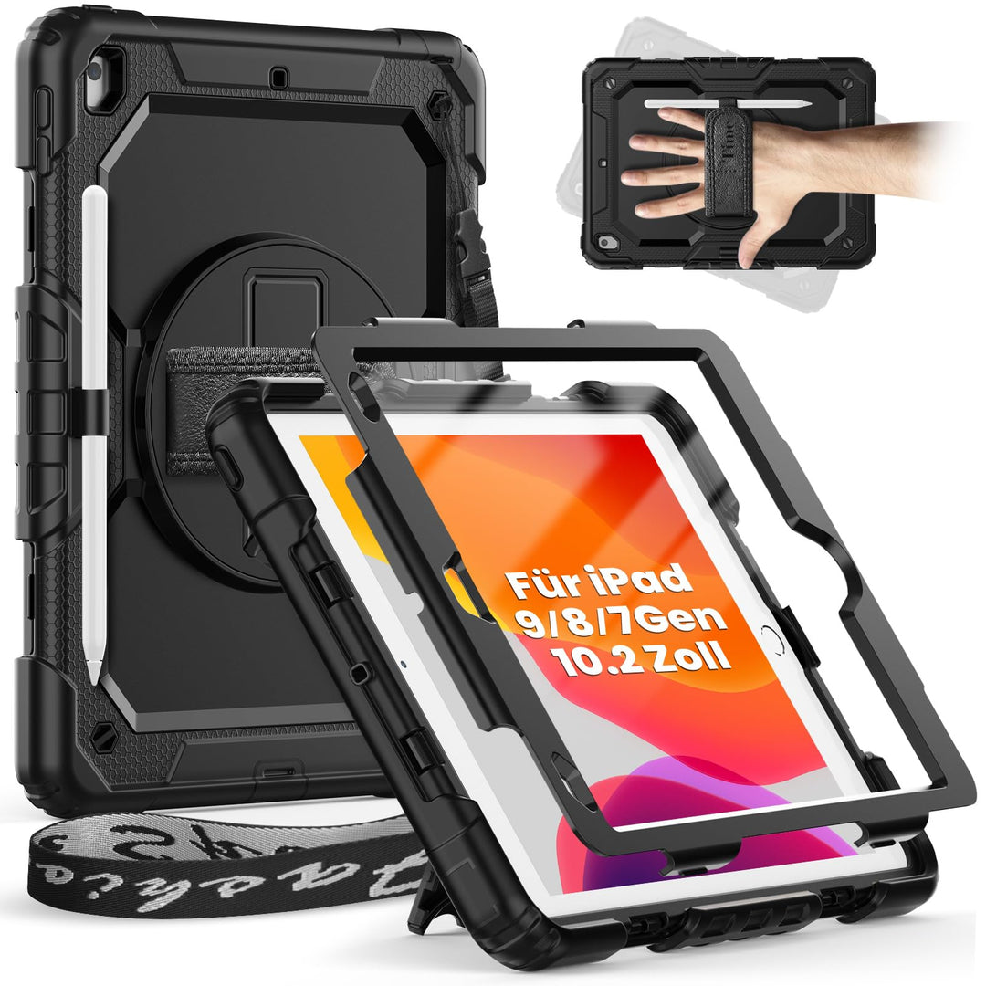 Timecity Hülle für iPad 9./8./7. Generation,iPad 10.2 Zoll Stossfest Robuste mit Displayschutz 360°-