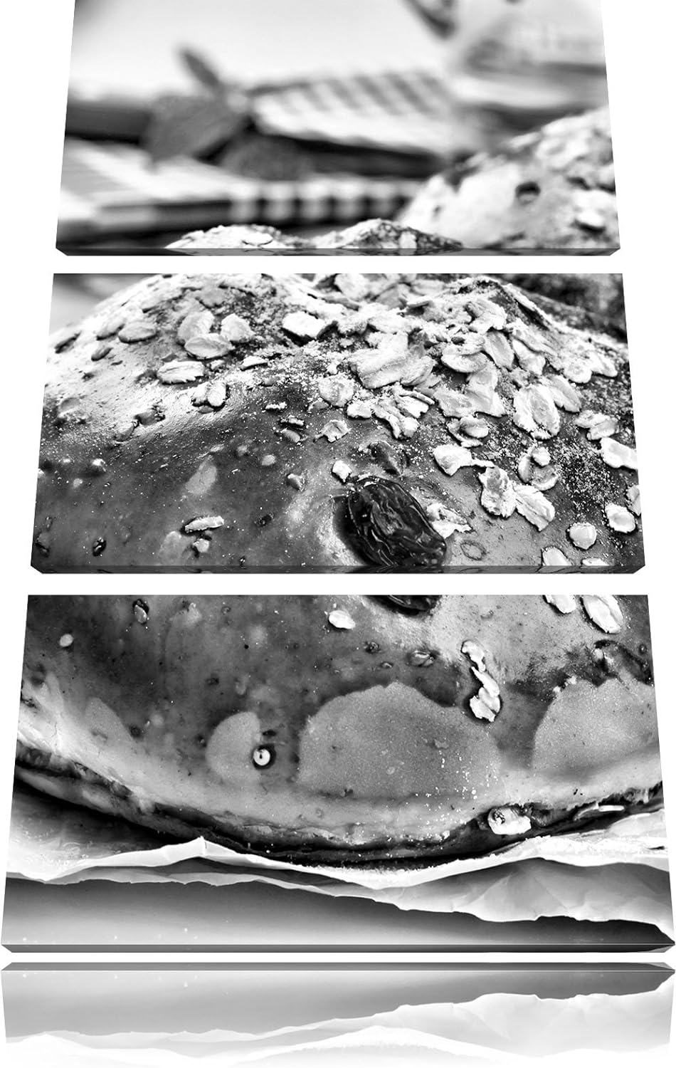 Pixxprint Monocrome, Süsse Rosinenbrötchen 3-Teiler Leinwandbild 120x80 Bild auf Leinwand