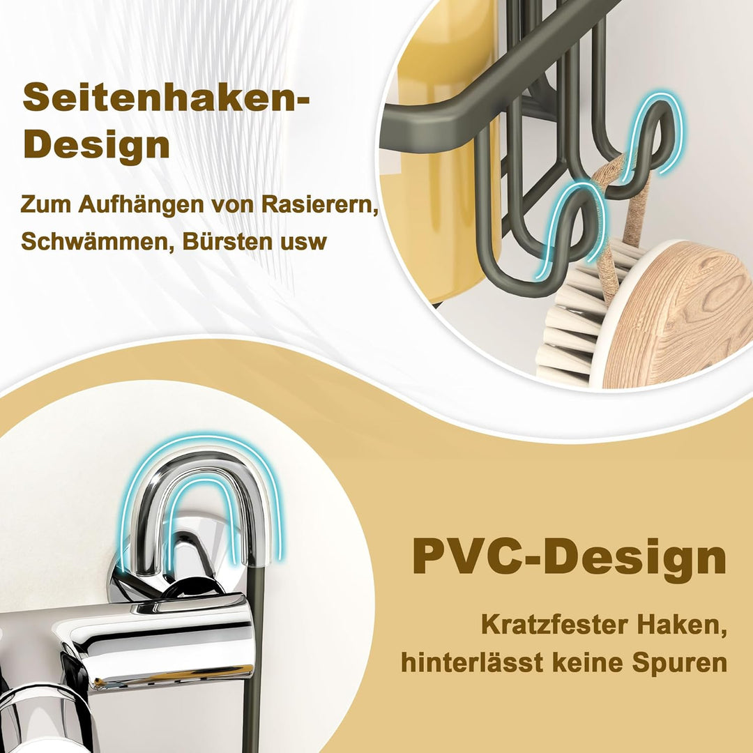 DIYGEEK Duschablage zum Hängen Ohne Bohren, Duschregal für Mischbatterie mit 2 Haken, Duschkorb für