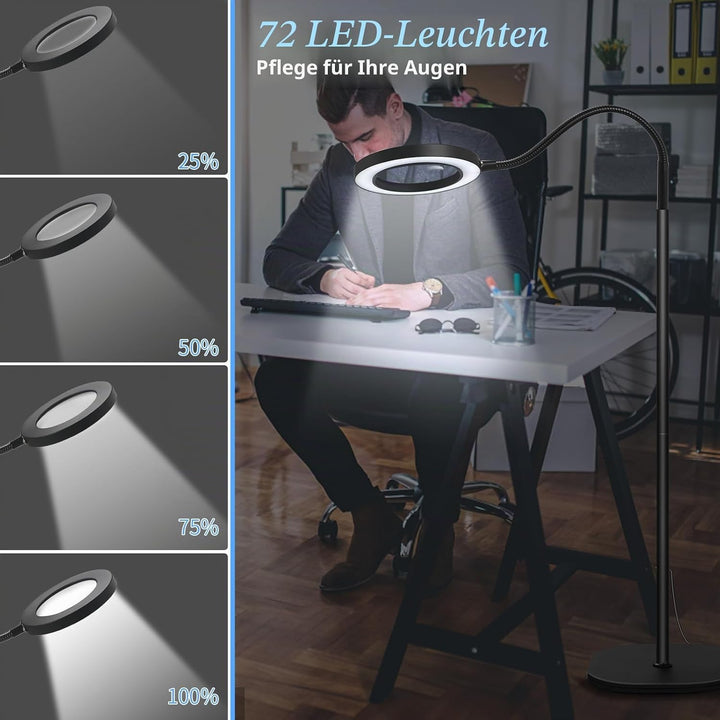 NZQXJXZ 5X 10X Lupe mit Licht und Ständer, 2-in-1 Lupenbrille mit 72 Einstellbaren Helligkeits-LEDs,