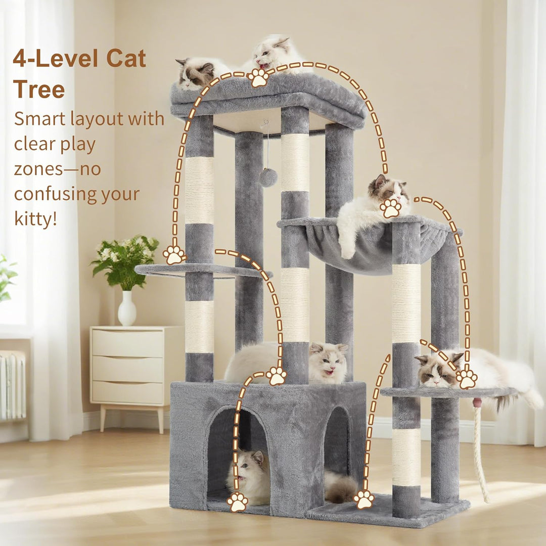 Heybly Kratzbaum 120cm - Grosser Katzenbaum mit XL-Basis, für grosse Katzen & Mehrkatzenhaushalte, G