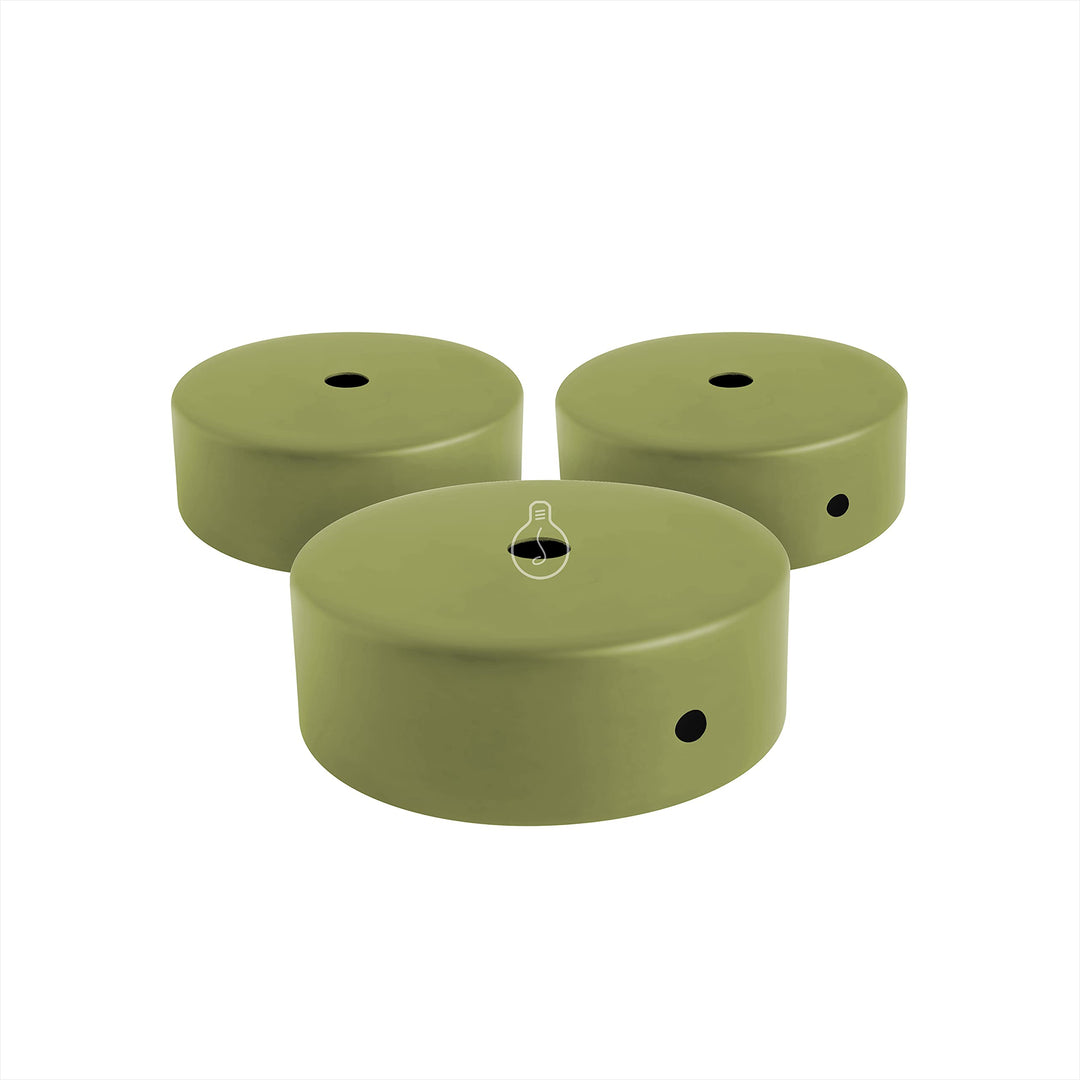 AMARCORDS - 3 Baldachin rosetten aus Metall, Farbe PISTAZIE, Lampengehäuse komplett mit Kabelklemmen