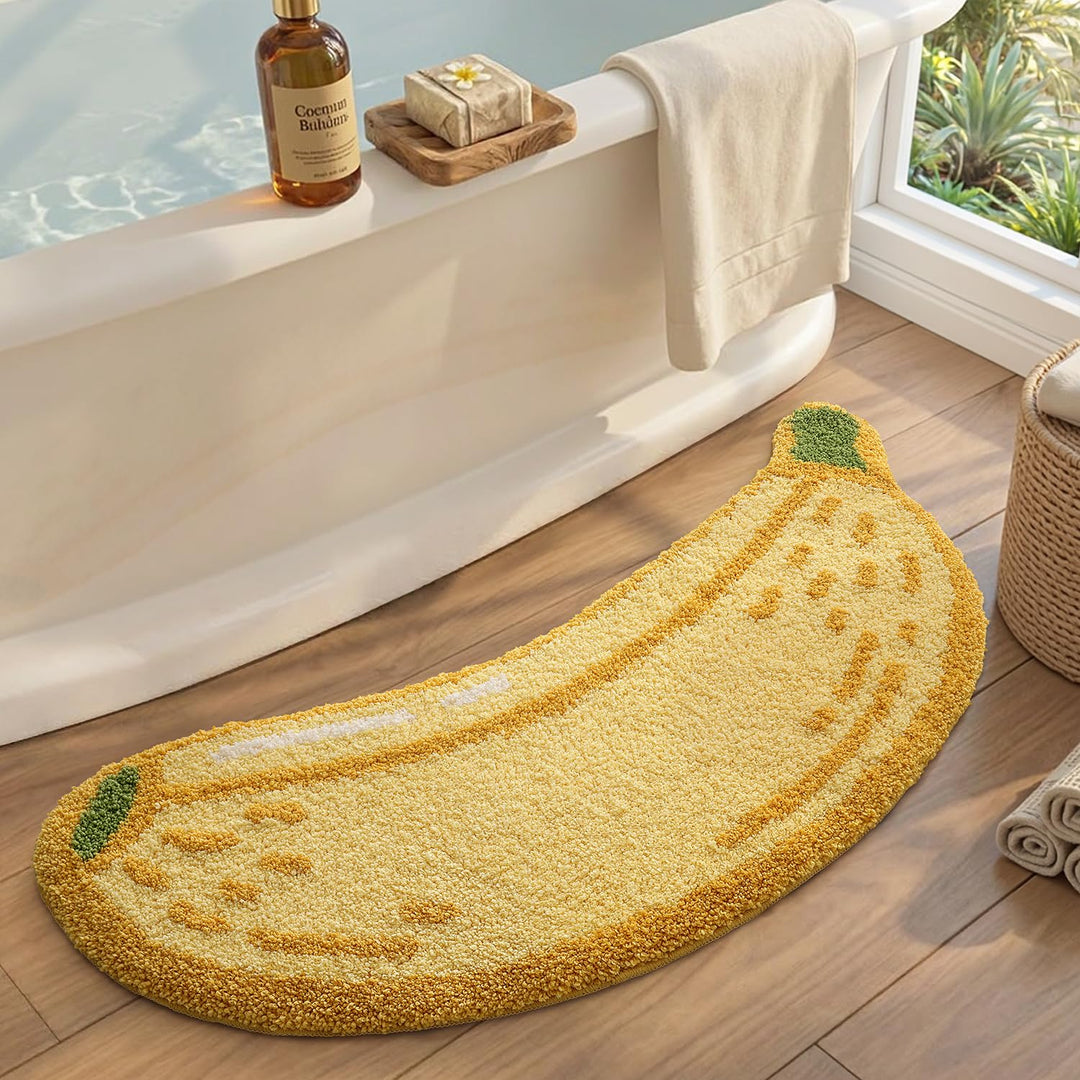 DEXI Badezimmerteppich 60 x 130 cm, Badematte rutschfest Absorbierende mit Bananenmuster, waschbarer
