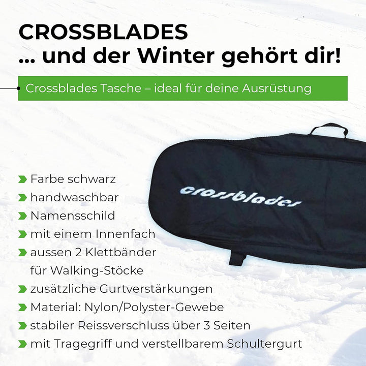 Crossblades Tasche Schwarz + Tragegriff I Tasche für die Schneeschuhe mit Aufhängelasche + Namenssch