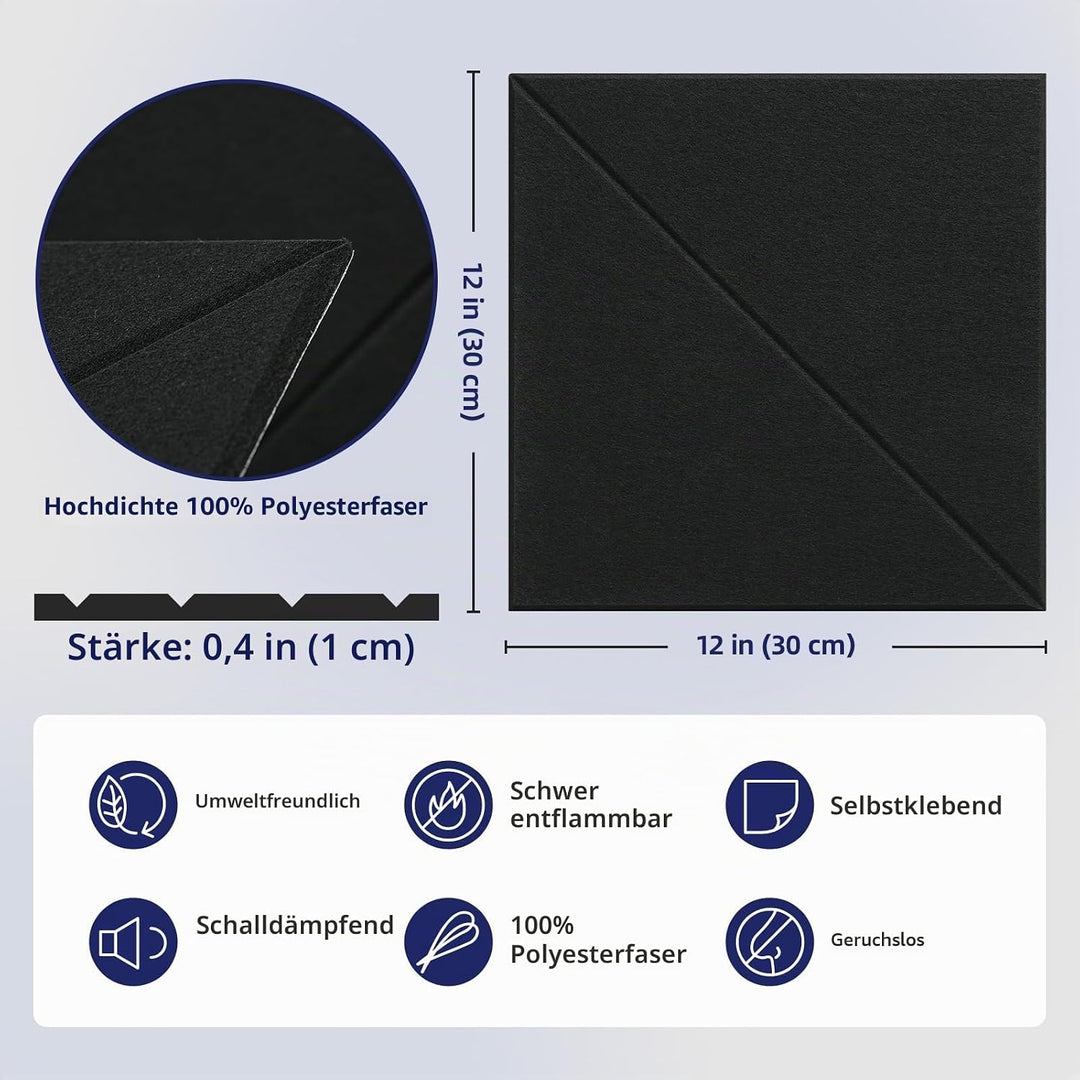 Vieshful Akustikpaneele Selbstklebend 20 Stück 30×30 cm – Hochdichte Akustikplatten aus Filz, Schall