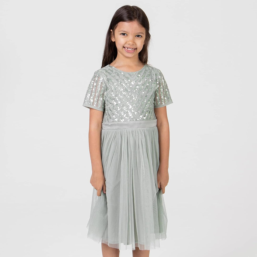 Maya Deluxe Mädchen Midi Girls for Wedding with Sequin Embellishment Short Sleeve Prom Birthday Part