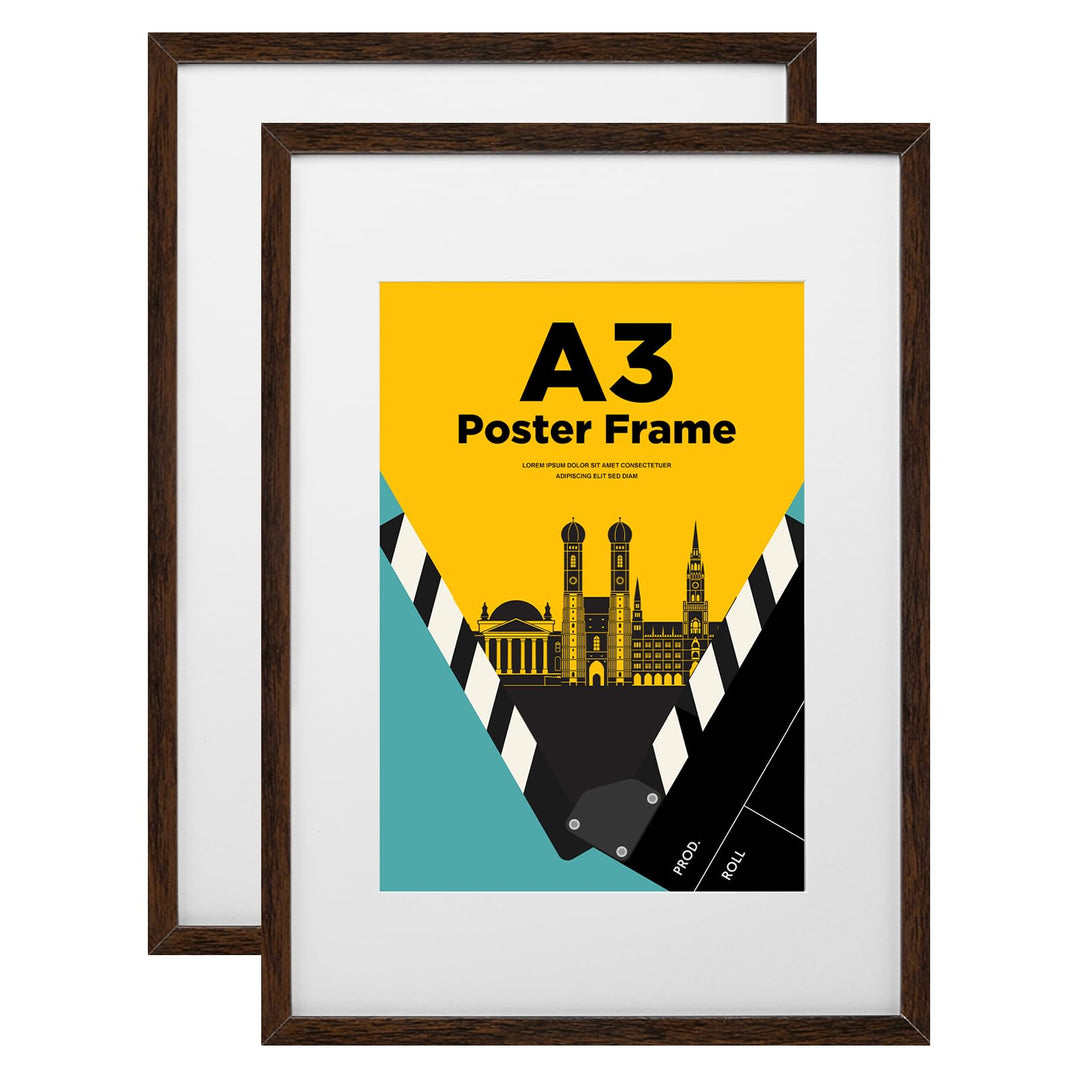 Egofine Bilderrahmen A3, Holzrahmen mit Acrylglas, MDF-Rahmen 2er-Set, Passepartout für Fotos A4, Ze