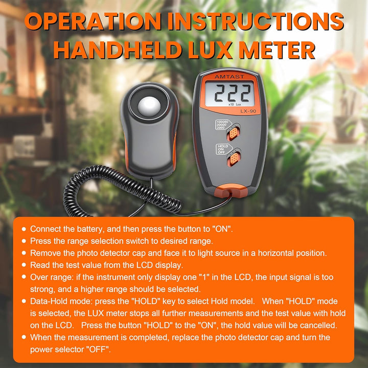 Digitale Luxmeter Lichtmessung Beleuchtungsmessgerät LX-90 Lichtmesser mit LCD-Display, Bereich 0-10