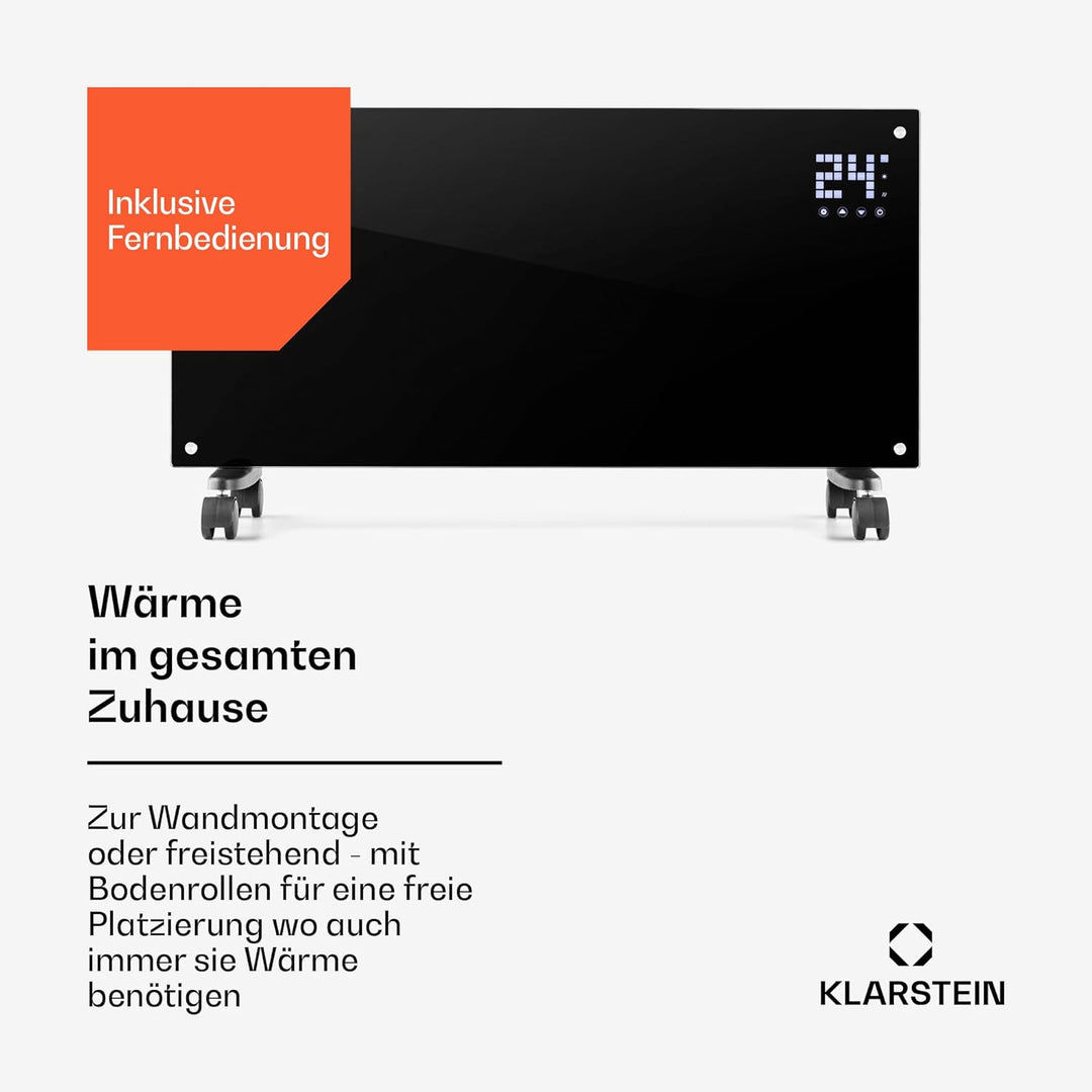 Klarstein Elektroheizung, Konvektor-Heizung mit Bodenrollen, Mobile Elektroheizung Energiesparend, S