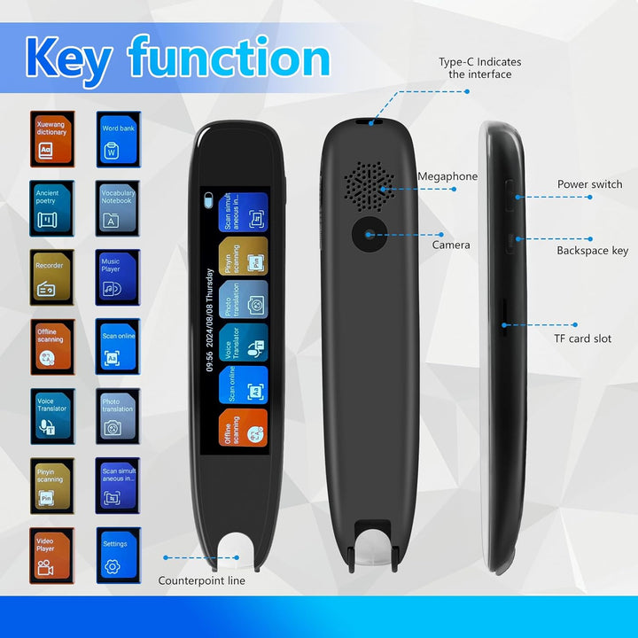 Scan Übersetzer Stift, Online 142 Sprachen Scan Reader Pen Lesestift mit 3,7 Zoll Touchscreen, Echtz