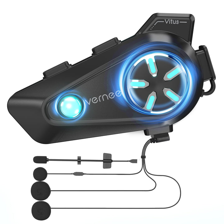 vernee Motorradhelm-Bluetooth-Headset mit Lautsprechern, 4 Fahrer, 2 km Reichweite, Intercom, IP67 w